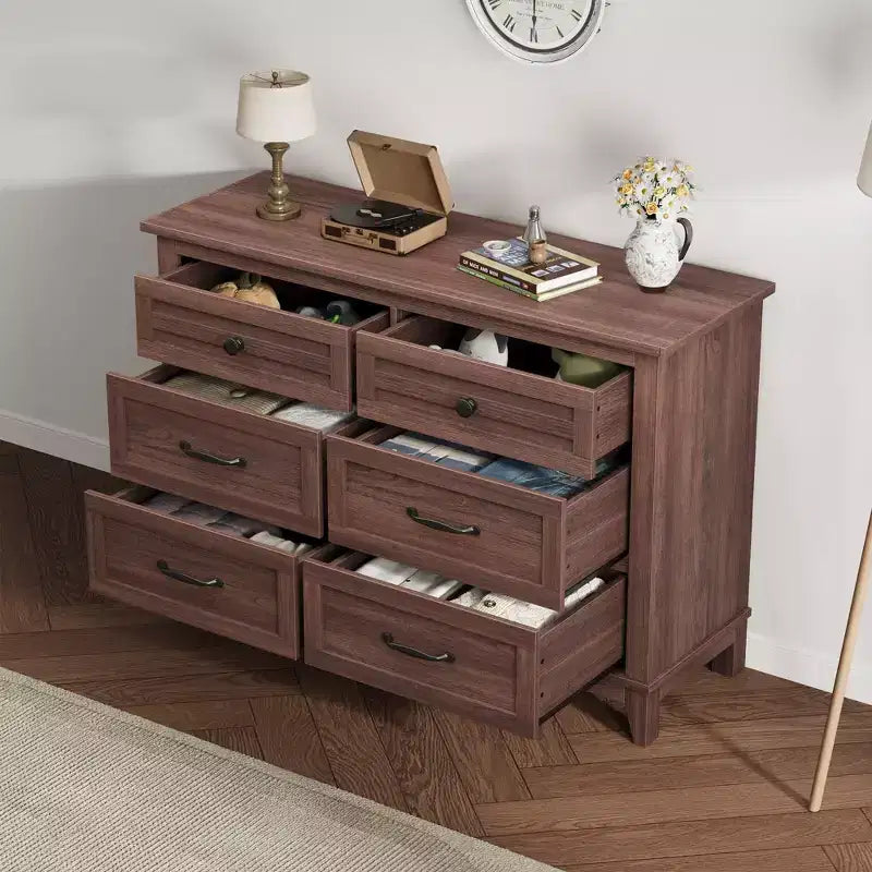 Cassettiera a 6 cassetti, mobile contenitore indipendente largo 120 cm per camera da letto, soggiorno, ingresso o armadio