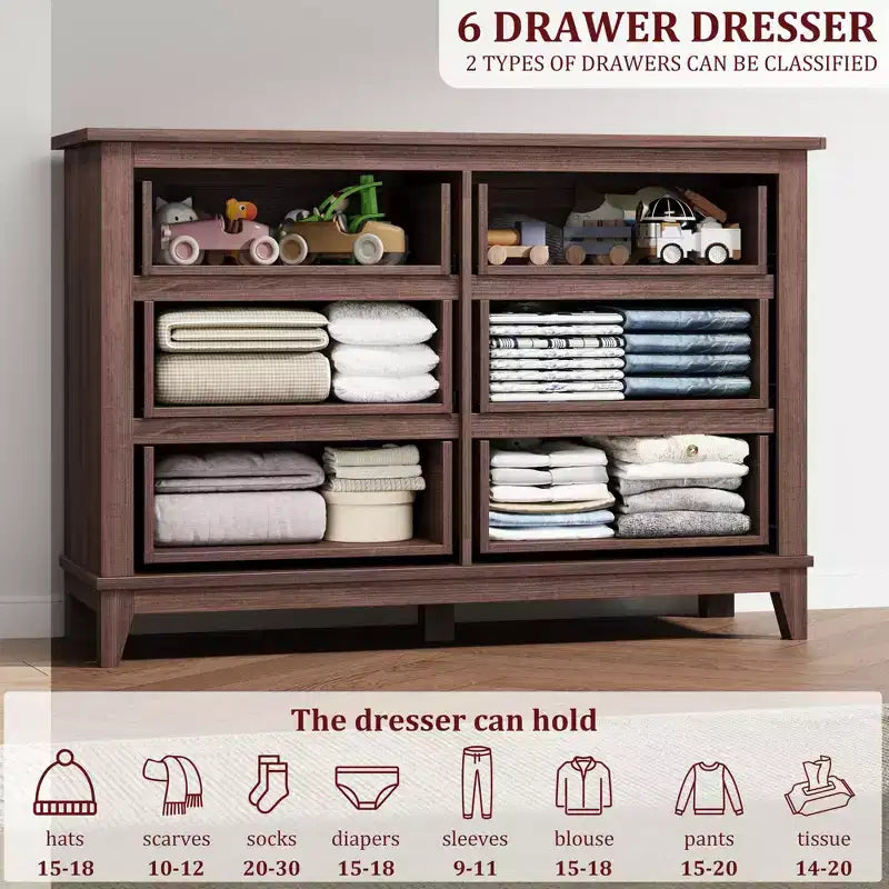 Cassettiera a 6 cassetti, mobile contenitore indipendente largo 120 cm per camera da letto, soggiorno, ingresso o armadio