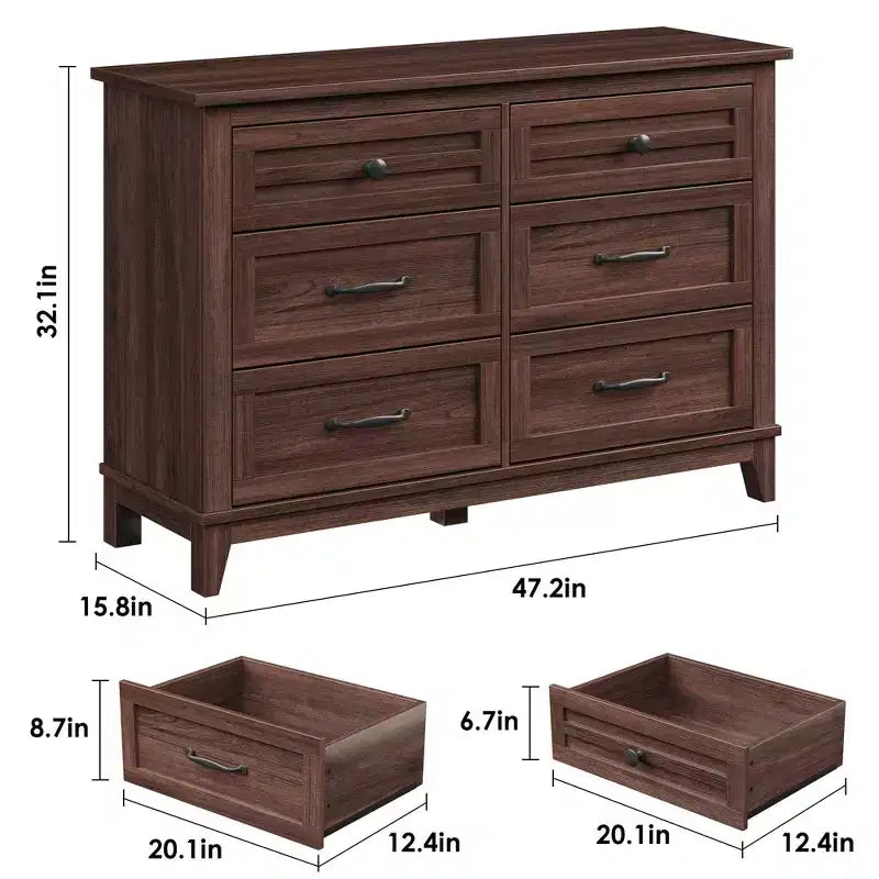 Cassettiera a 6 cassetti, mobile contenitore indipendente largo 120 cm per camera da letto, soggiorno, ingresso o armadio