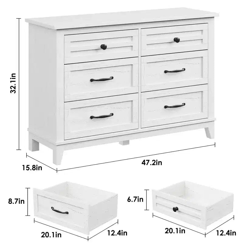 Cassettiera a 6 cassetti, mobile contenitore indipendente largo 120 cm per camera da letto, soggiorno, ingresso o armadio