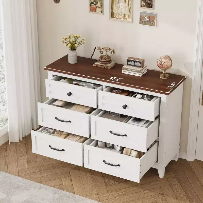 Cassettiera a 6 cassetti, mobile contenitore indipendente largo 120 cm per camera da letto, soggiorno, ingresso o armadio