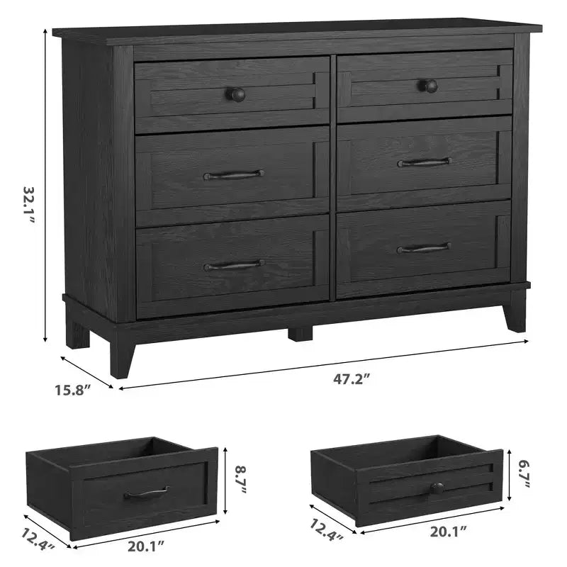 Cassettiera a 6 cassetti, mobile contenitore indipendente largo 120 cm per camera da letto, soggiorno, ingresso o armadio