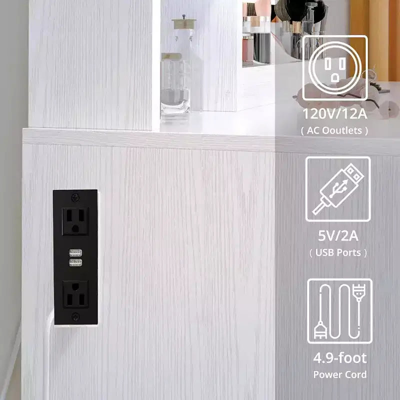 Toeletta con cassetti, Elegante set tavolo da trucco per camera da letto, con sedia, specchio e luci, per camera da letto, bianco