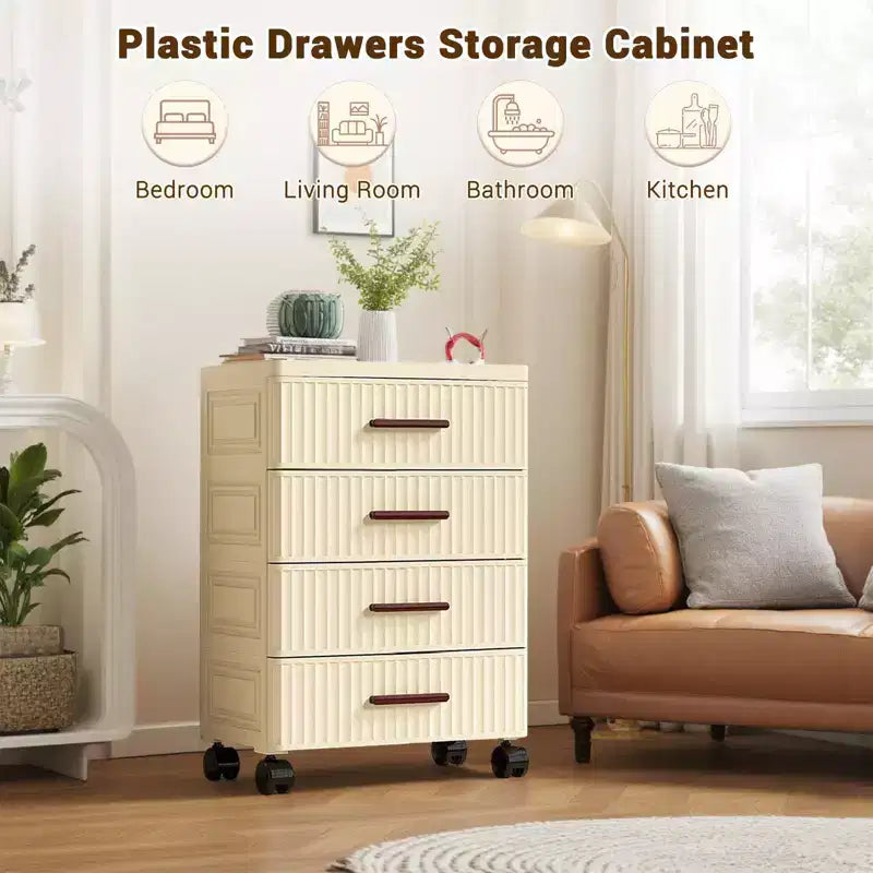 Cassettiera a 5 cassetti in plastica con ruote per camera da letto, soggiorno e scrivania