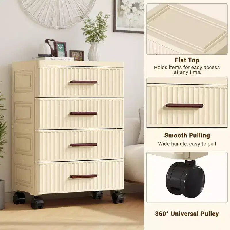 Cassettiera a 5 cassetti in plastica con ruote per camera da letto, soggiorno e scrivania