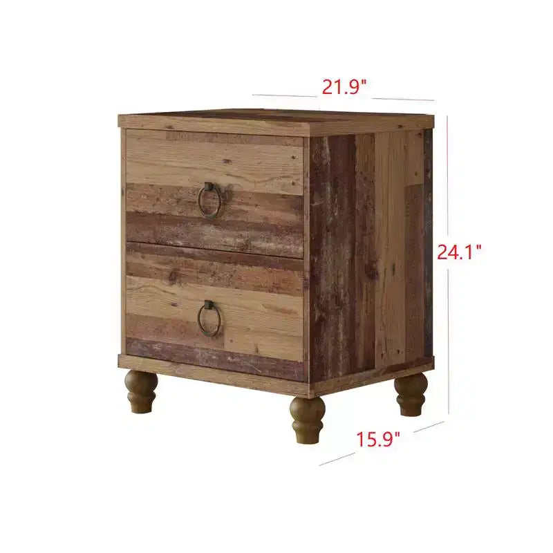 Comodino a 2 cassetti Jethro per design d'interni, rovere vintage