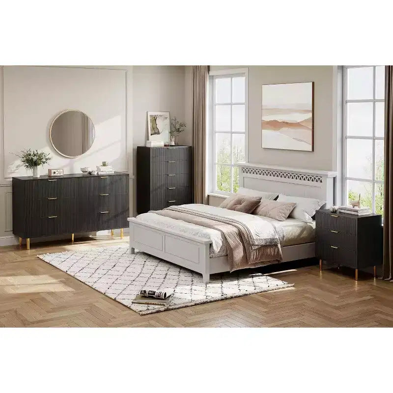 Cassettiera Moderna a 6 Cassetti - Maniglie Dorate e Ampio Spazio Contenitivo per Camera da Letto e Soggiorno