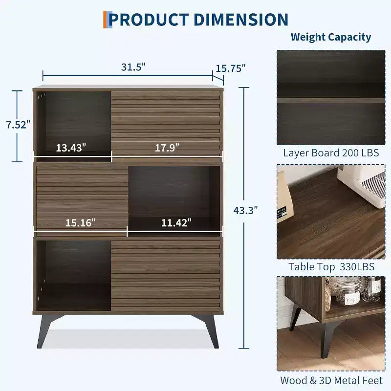 Mobile Contenitore a Tre Livelli in Legno, Organizzatore Durevole in Truciolato con Ripiani Multistrato, Design Compatto per Ufficio o Casa