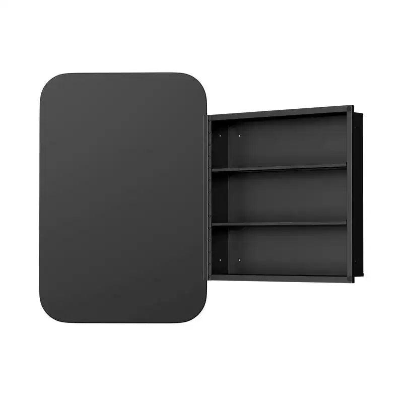 PexFix 36 x 24 Mobiletto da Bagno con Specchio, Cornice in Acciaio Inossidabile e 2 Ripiani Regolabili, Armadietto a Muro con Specchio Rettangolare a Incasso, Nero