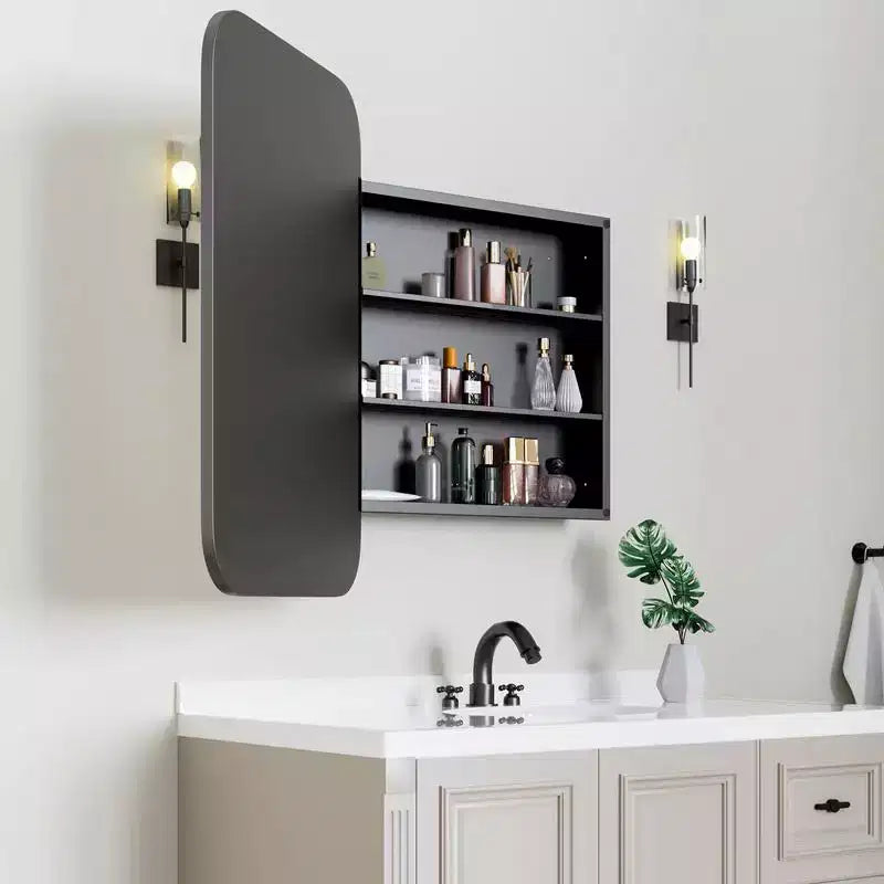 PexFix 36 x 24 Mobiletto da Bagno con Specchio, Cornice in Acciaio Inossidabile e 2 Ripiani Regolabili, Armadietto a Muro con Specchio Rettangolare a Incasso, Nero