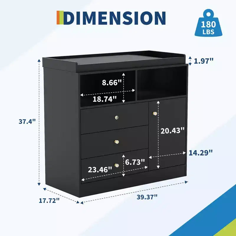 Cassettiera Fasciatoio per Neonati - Fasciatoio Alto in Legno con 2 Ripiani Aperti, 3 Cassetti e 1 Armadietto, Ideale per la Cameretta dei Bambini