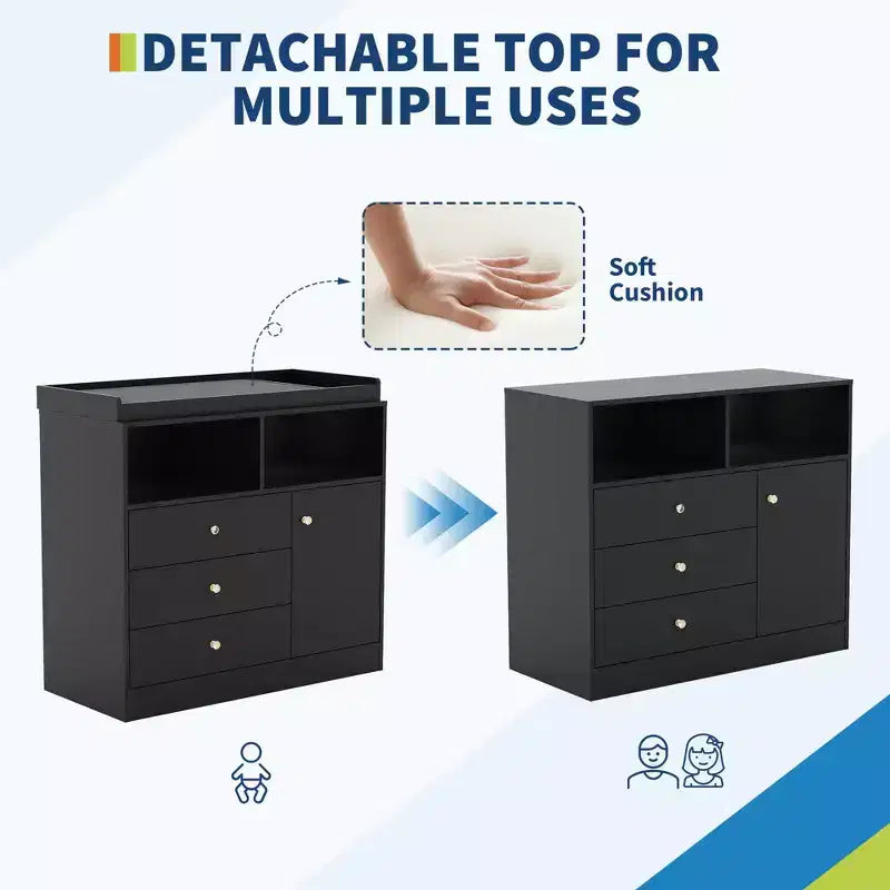 Cassettiera Fasciatoio per Neonati - Fasciatoio Alto in Legno con 2 Ripiani Aperti, 3 Cassetti e 1 Armadietto, Ideale per la Cameretta dei Bambini