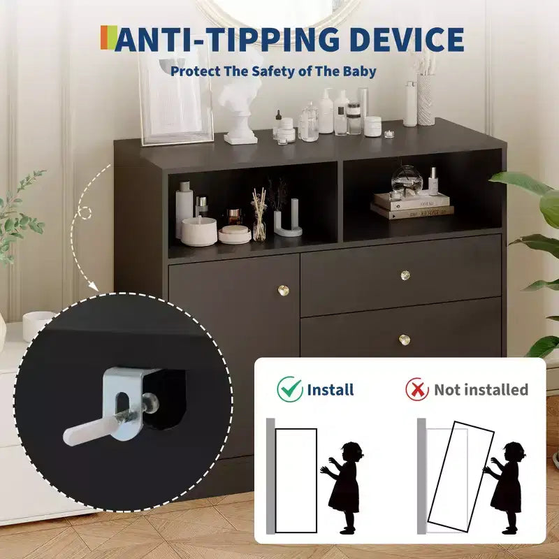 Cassettiera Fasciatoio per Neonati - Fasciatoio Alto in Legno con 2 Ripiani Aperti, 3 Cassetti e 1 Armadietto, Ideale per la Cameretta dei Bambini