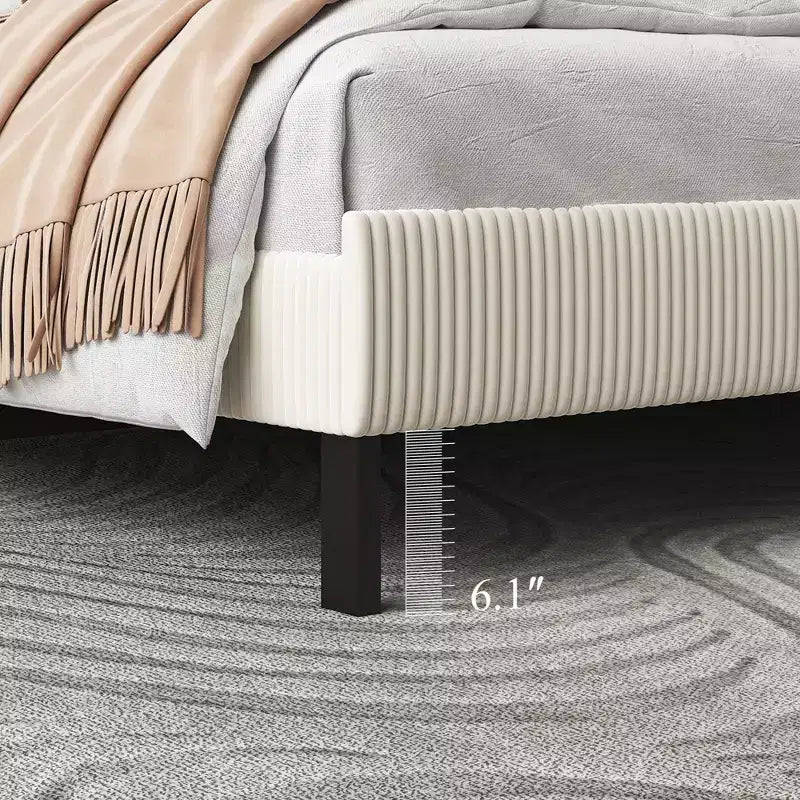 Struttura Letto Matrimoniale King Size con Testiera Imbottita, Illuminazione a LED e Stazione di Ricarica, Beige