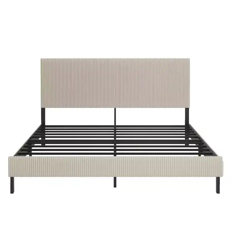 Struttura Letto Matrimoniale King Size con Testiera Imbottita, Illuminazione a LED e Stazione di Ricarica, Beige