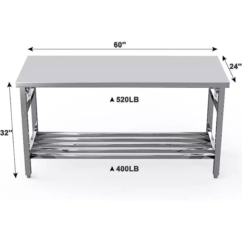 Tavolo da preparazione pieghevole in acciaio inox NSF da 60 pollici con ripiano inferiore regolabile per cucina e lavoro