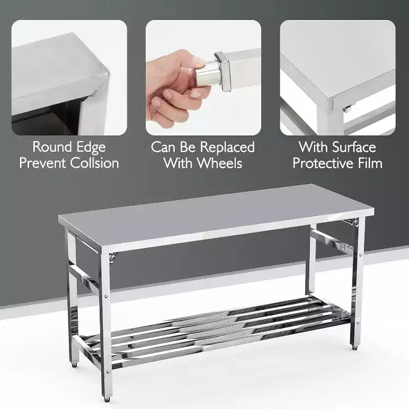 Tavolo da preparazione pieghevole in acciaio inox NSF da 60 pollici con ripiano inferiore regolabile per cucina e lavoro