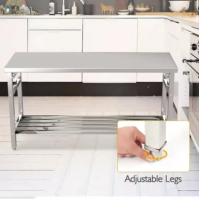 Tavolo da preparazione pieghevole in acciaio inox NSF da 60 pollici con ripiano inferiore regolabile per cucina e lavoro