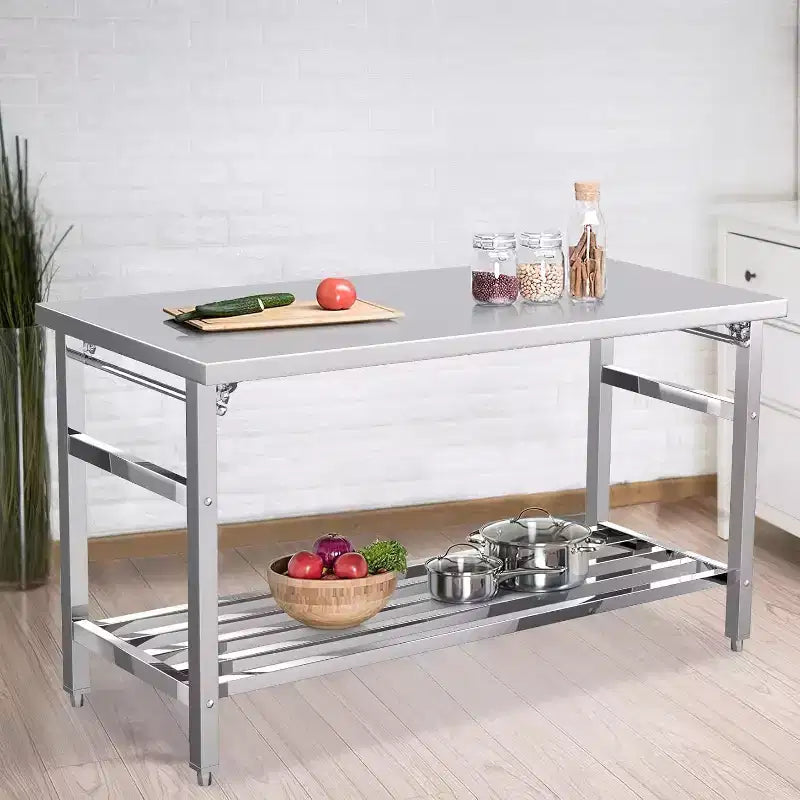 Tavolo da preparazione pieghevole in acciaio inox NSF da 60 pollici con ripiano inferiore regolabile per cucina e lavoro