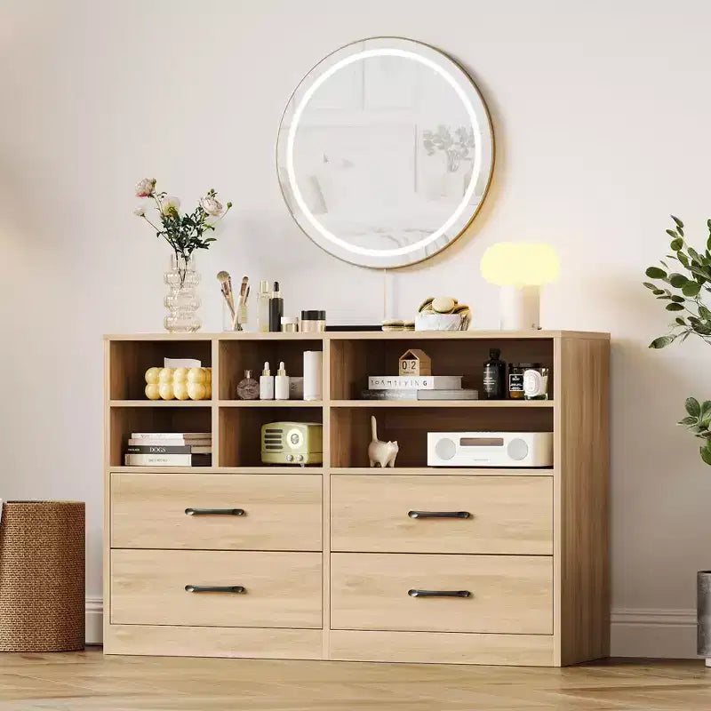 Cassettiera da 120 cm con 4 cassetti e 6 scomparti regolabili per soggiorno, camera da letto o corridoio