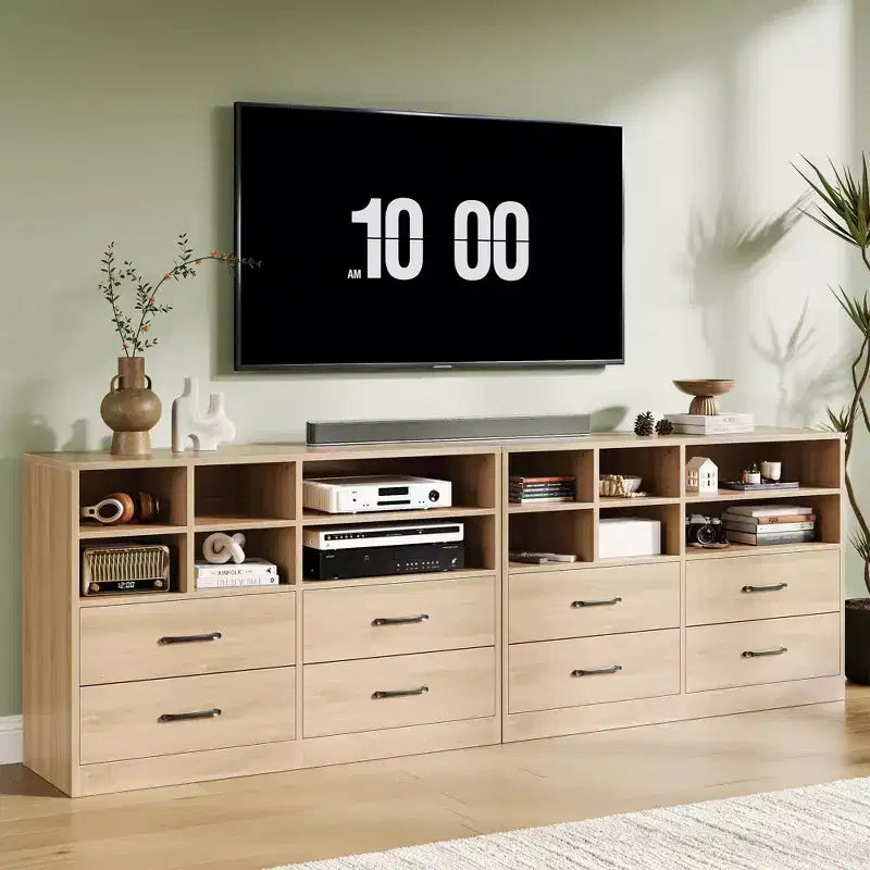 Cassettiera da 120 cm con 4 cassetti e 6 scomparti regolabili per soggiorno, camera da letto o corridoio