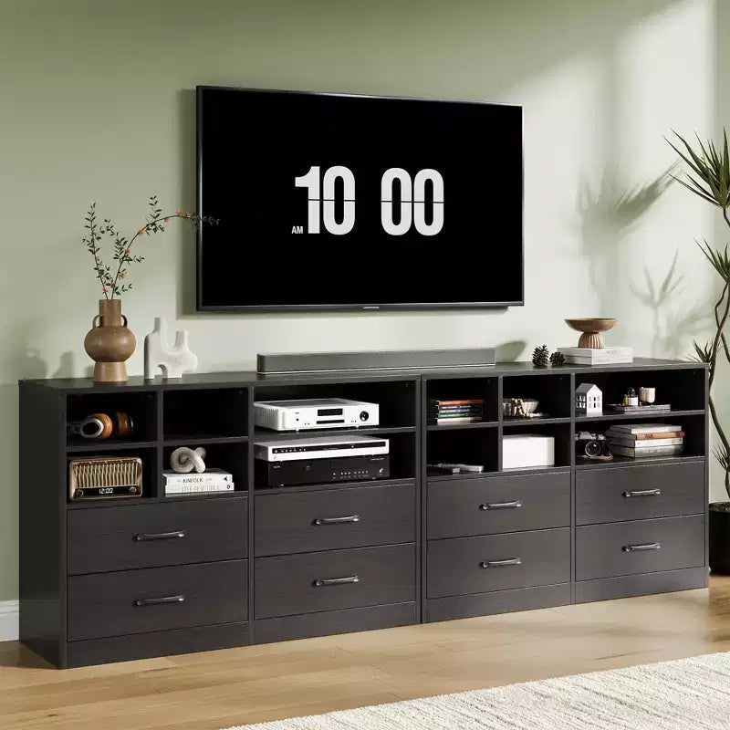 Cassettiera da 120 cm con 4 cassetti e 6 scomparti regolabili per soggiorno, camera da letto o corridoio