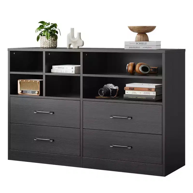 Cassettiera da 120 cm con 4 cassetti e 6 scomparti regolabili per soggiorno, camera da letto o corridoio