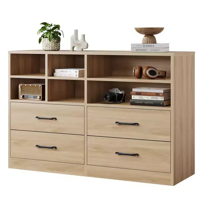 Cassettiera da 120 cm con 4 cassetti e 6 scomparti regolabili per soggiorno, camera da letto o corridoio