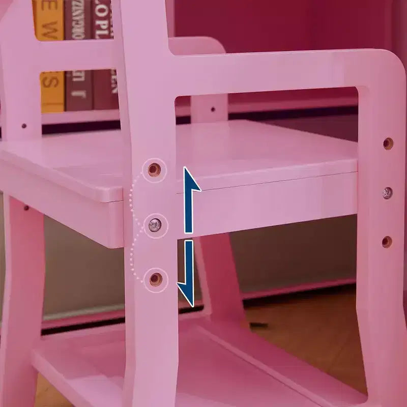 Scrivania per bambini TROPOW, set scrivania e sedia per ragazzi e ragazze, tavolo da scrittura per bambini in legno con libreria, armadietto e cassetto per età 3-8 anni, rosa