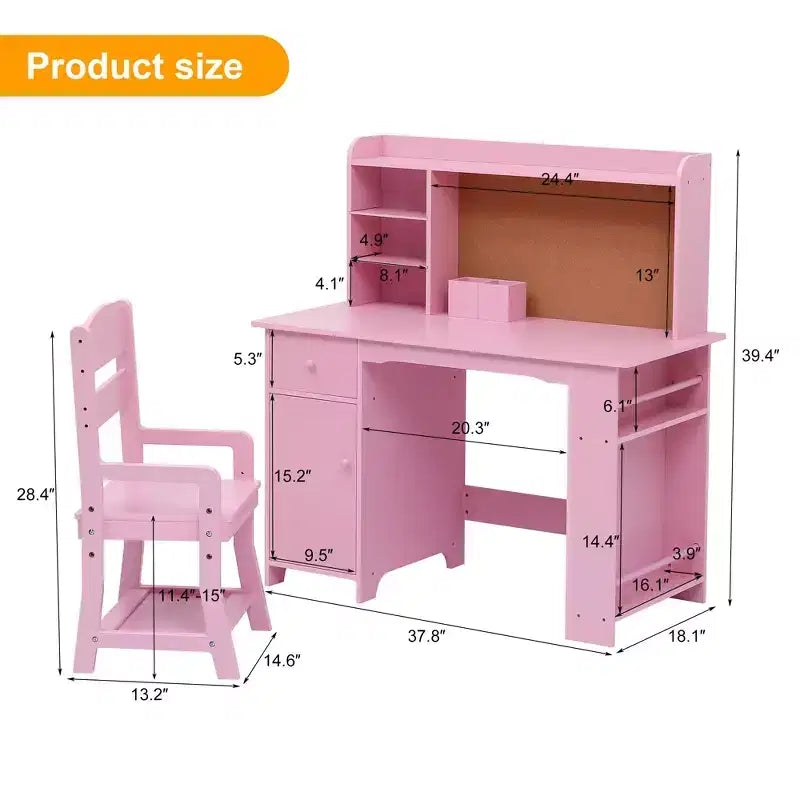 Scrivania per bambini TROPOW, set scrivania e sedia per ragazzi e ragazze, tavolo da scrittura per bambini in legno con libreria, armadietto e cassetto per età 3-8 anni, rosa