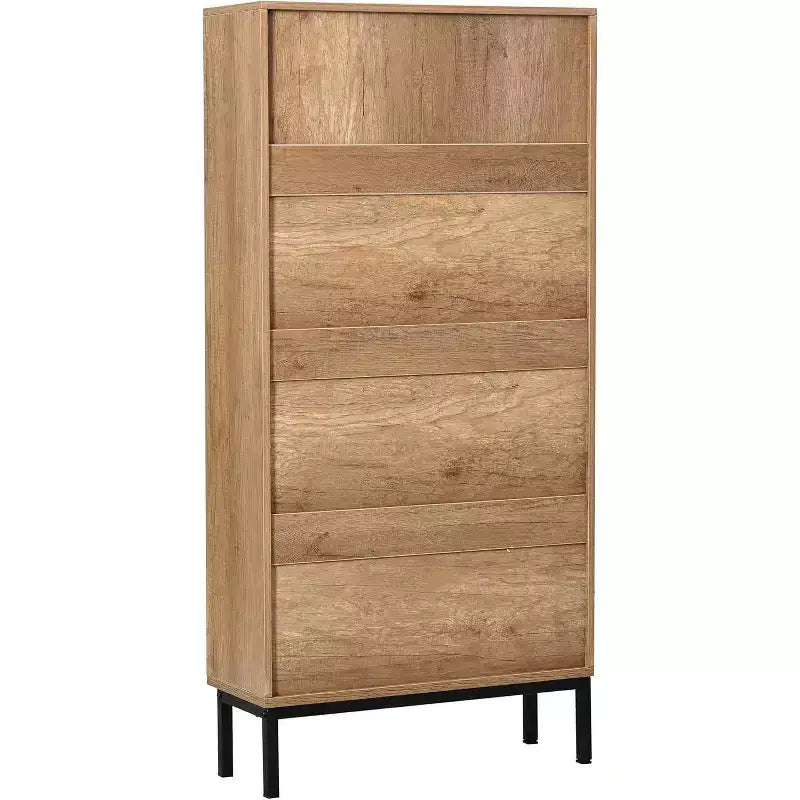 Acekool Scarpiera in Rattan Naturale, Organizzatore Scarpe da Ingresso a 3 Livelli e 6 Scomparti, Maniglia in Legno e Base in Metallo Opaco, 26,6x9,4x48,2