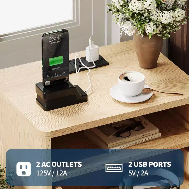 Comodino scanalato moderno GustoWave, tavolino in legno, tavolino con 2 cassetti + ripiano aperto, comodino per camera da letto, soggiorno