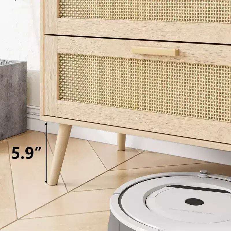 Cassettiera CLIHOME Rattan a 6 cassetti per camera da letto, cassettiera moderna a 6 cassetti, mobiletto con cassetti in rattan e maniglie in legno