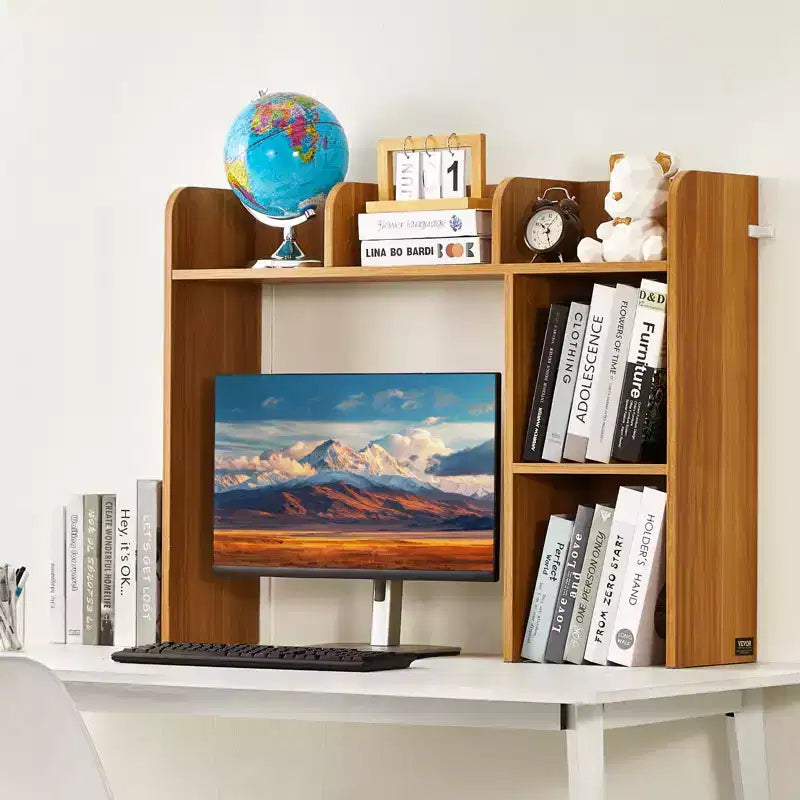 Scaffale da Scrivania a 2 Livelli e Organizer, 37.2 x 9.5 x 28.9 Pollici, Espositore da Ufficio, Marrone