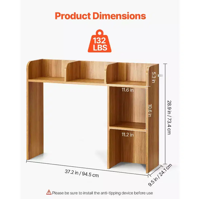 Scaffale da Scrivania a 2 Livelli e Organizer, 37.2 x 9.5 x 28.9 Pollici, Espositore da Ufficio, Marrone