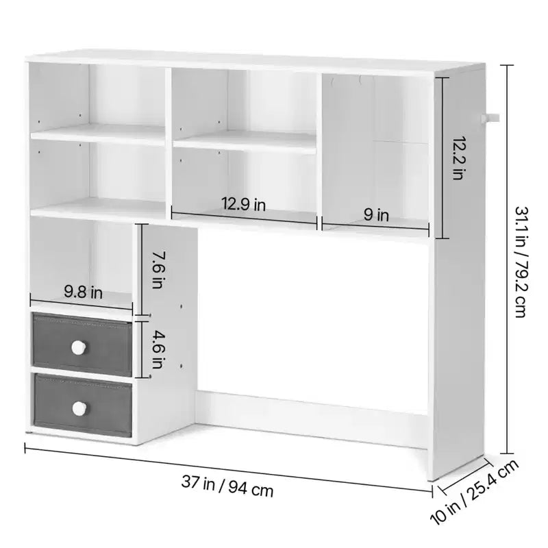 Scaffale da scrivania a 3 ripiani e organizer, 37 x 10 x 31.1 pollici, scaffale espositivo per ufficio, bianco