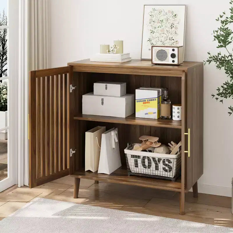 Mobile Buffet per Sala da Pranzo in Stile Rustico con Ante a Persiana, Armadietto Contenitore in Legno per Caffè