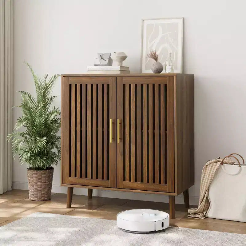 Mobile Buffet per Sala da Pranzo in Stile Rustico con Ante a Persiana, Armadietto Contenitore in Legno per Caffè