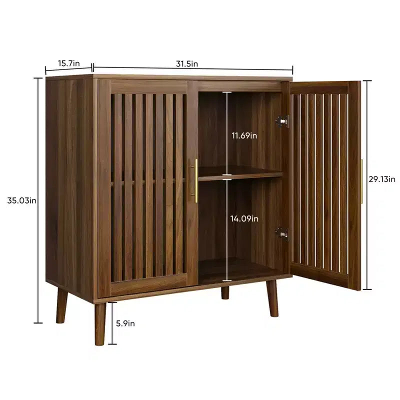 Mobile Buffet per Sala da Pranzo in Stile Rustico con Ante a Persiana, Armadietto Contenitore in Legno per Caffè