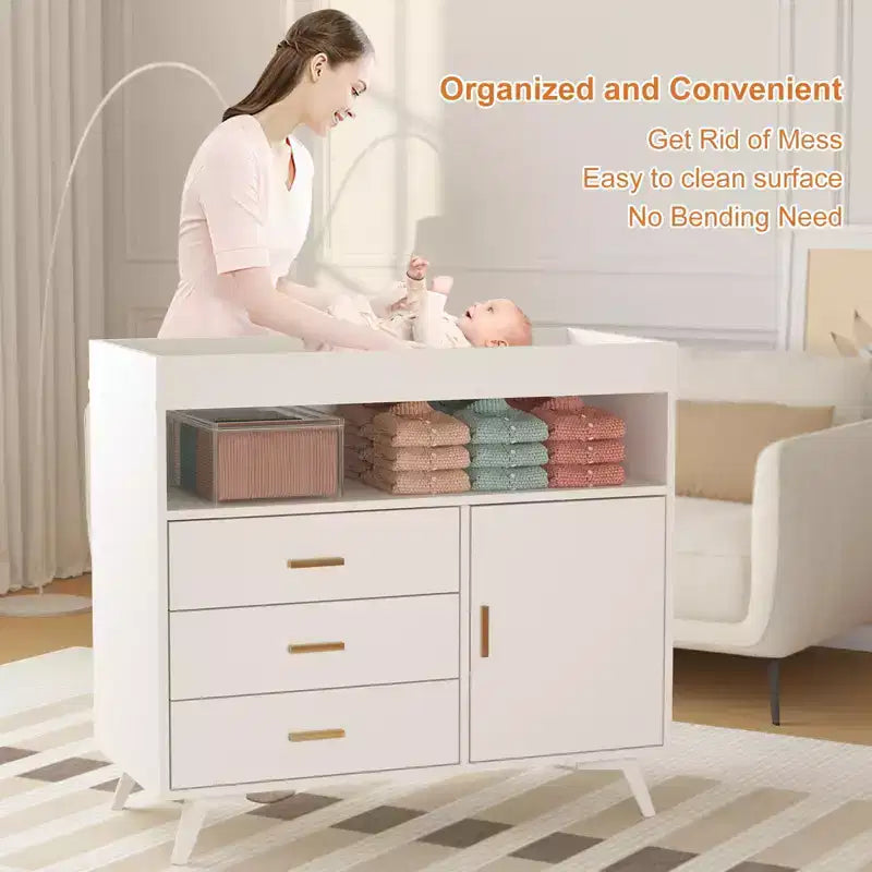 Fasciatoio Comò per Neonati, Comò Fasciatoio a 3 Cassetti con Materassino Fasciatoio Rimovibile, Comò con Piano Fasciatoio, Comò per la Cameretta