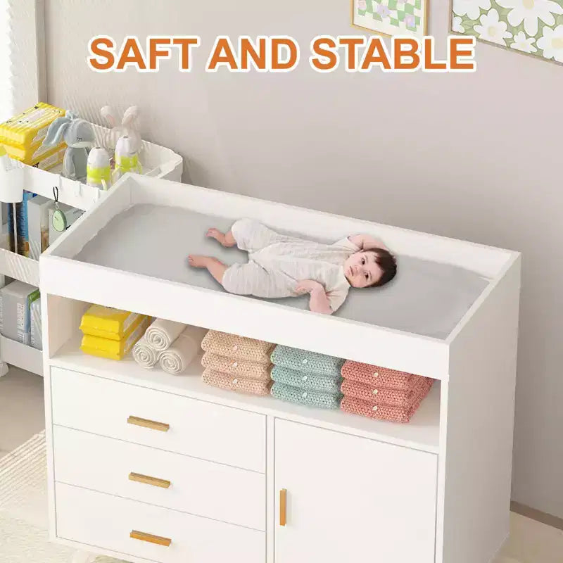 Fasciatoio Comò per Neonati, Comò Fasciatoio a 3 Cassetti con Materassino Fasciatoio Rimovibile, Comò con Piano Fasciatoio, Comò per la Cameretta