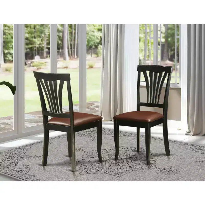 Set di 2 sedie da pranzo in legno con schienale a doghe, stile Mid-Century, colore nero, 37A x 18L x 18P pollici
