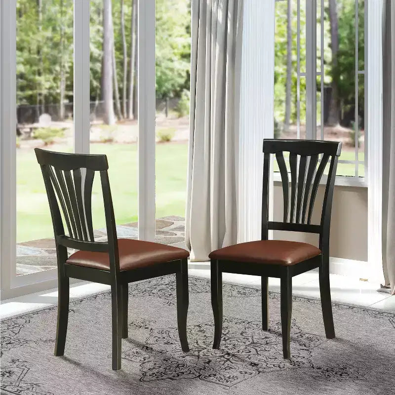 Set di 2 sedie da pranzo in legno con schienale a doghe, stile Mid-Century, colore nero, 37A x 18L x 18P pollici