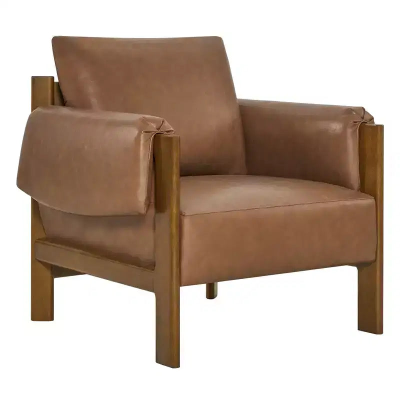 Poltrona d'accento imbottita Mid-Century con gambe in legno massello di Hevea, tessuto in lino, grigio tenue