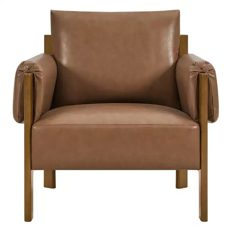 Poltrona d'accento imbottita Mid-Century con gambe in legno massello di Hevea, tessuto in lino, grigio tenue