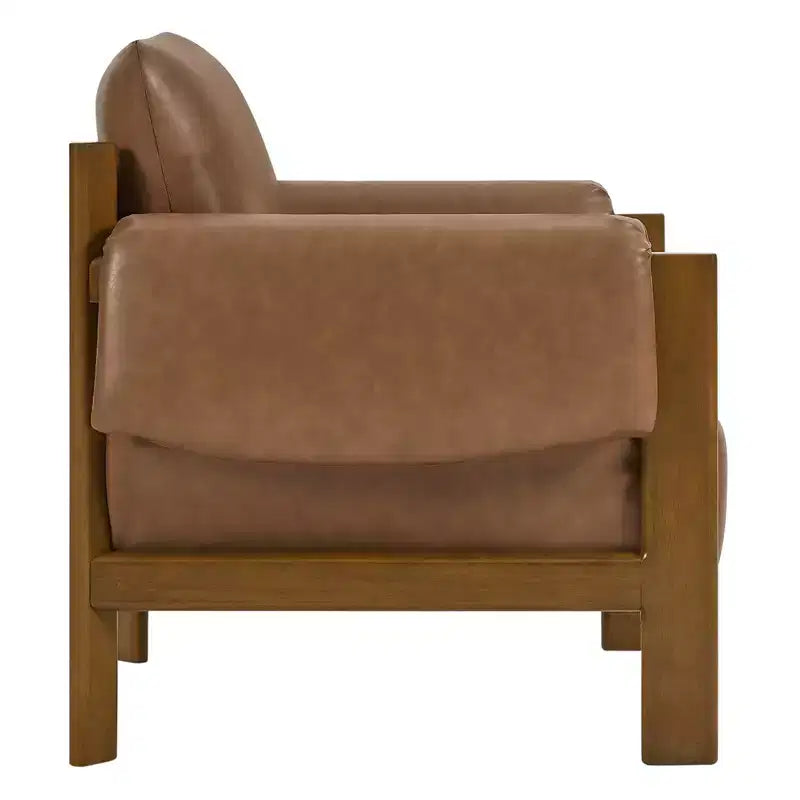 Poltrona d'accento imbottita Mid-Century con gambe in legno massello di Hevea, tessuto in lino, grigio tenue