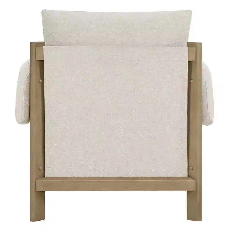 Poltrona d'accento imbottita Mid-Century con gambe in legno massello di Hevea, tessuto in lino, grigio tenue