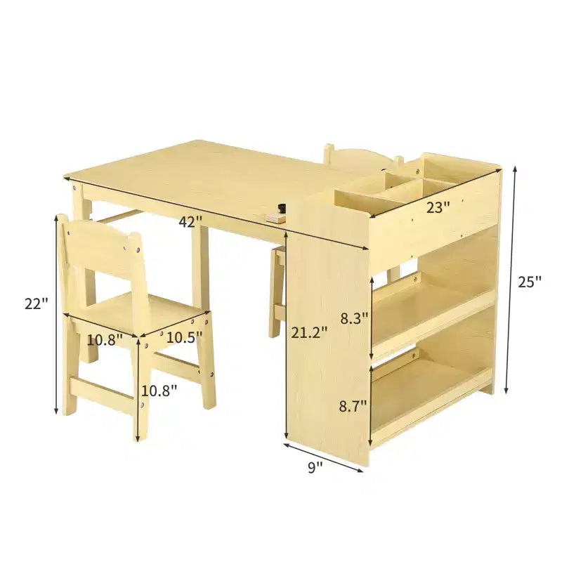 Set Tavolo e Sedie per Bambini, Tavolo Attività Artigianali per Bambini con Rullo di Carta e Contenitore, Mobili per Asilo Nido, Cameretta, Scuola Materna