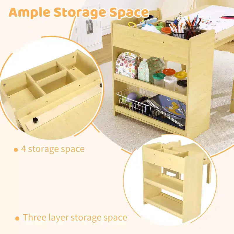 Set Tavolo e Sedie per Bambini, Tavolo Attività Artigianali per Bambini con Rullo di Carta e Contenitore, Mobili per Asilo Nido, Cameretta, Scuola Materna
