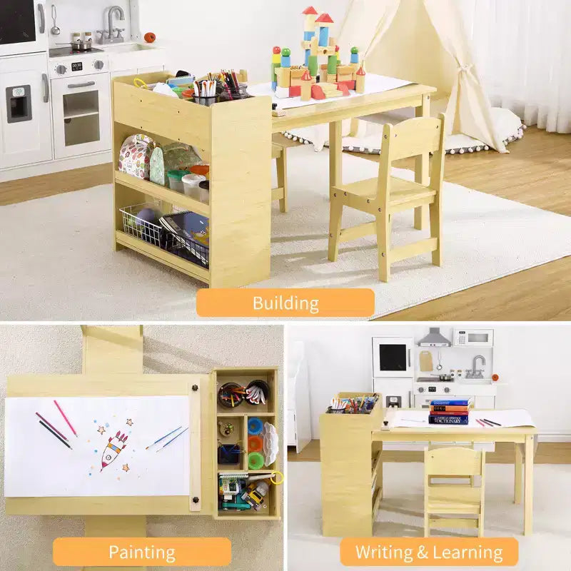 Set Tavolo e Sedie per Bambini, Tavolo Attività Artigianali per Bambini con Rullo di Carta e Contenitore, Mobili per Asilo Nido, Cameretta, Scuola Materna